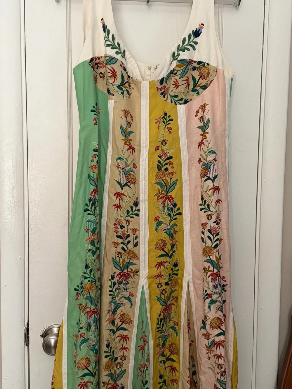 FARM RIO Floral Striped Midi Dress in Yellow and Cream - Picture 4 of 7